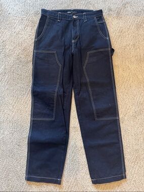 Zara Men's Slim Straight Jeans in Dark Navy with Contrast Stitching